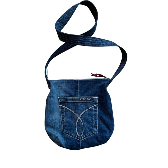 Y2K Calvin Klein Denim Shoulder/Crossbody Bag Blue Jean Pocket Pockets Handmade - Picture 1 of 4
